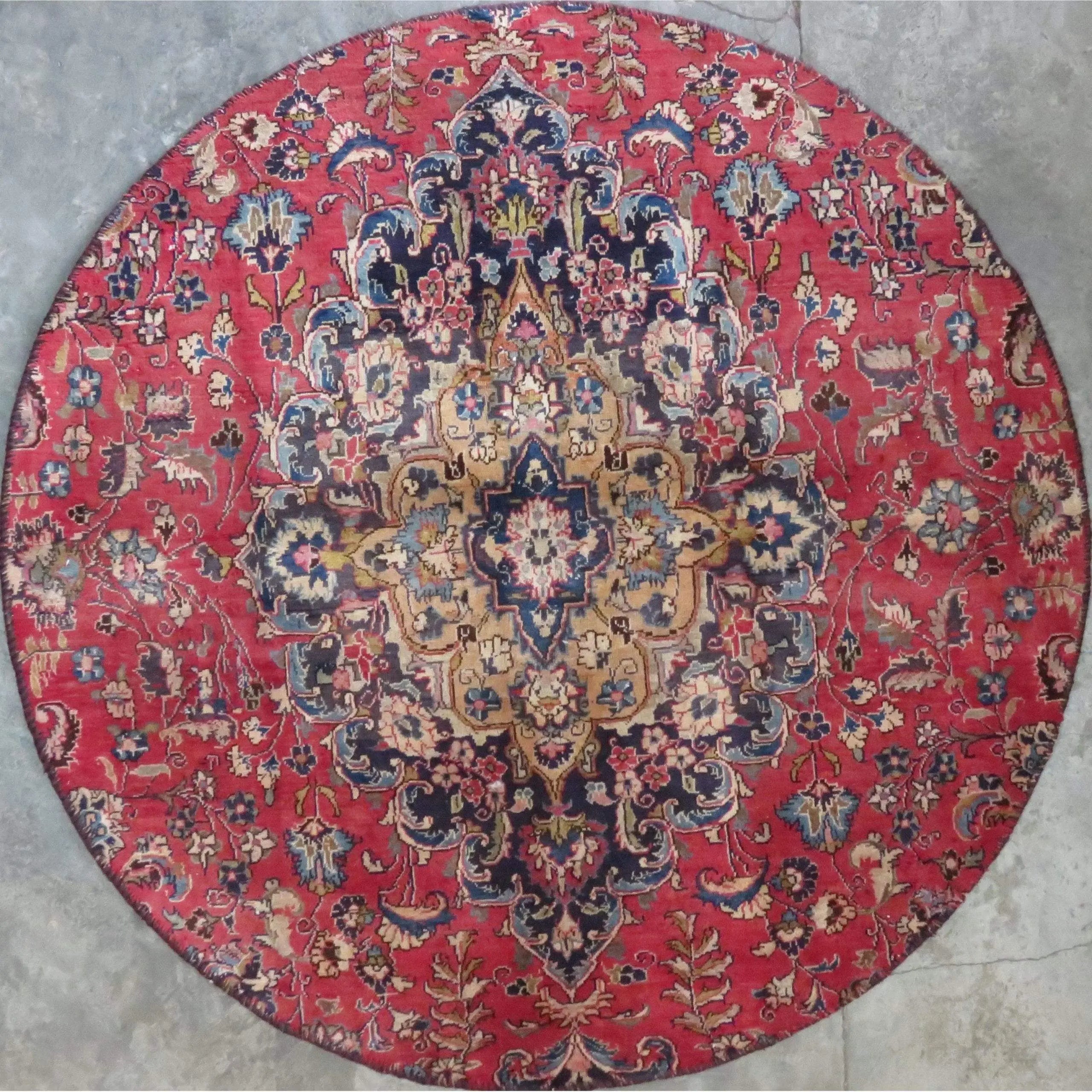 One Of The Kind Hand-Knotted Persian Wool Rug _ Luxurious Vintage Design, 4'9" x 4'9", Artisan Crafted